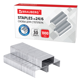 Скобы для степлера №24/6, 1000 штук, BRAUBERG, до 30 листов, 220950