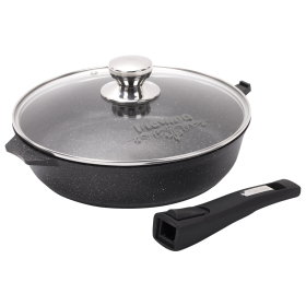 Сковорода 26 см, съемная soft-touch ручка, крышка, антипригарное покрытие, МЕЧТА "Гранит Black", с026802