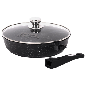 Сковорода 28 см, съемная soft-touch ручка, крышка, антипригарное покрытие, МЕЧТА "Гранит Black", с028802