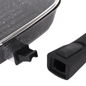 Сковорода ГРИЛЬ квадратная 26 см, съемная soft-touch ручка, крышка, антипригарное покрытие, МЕЧТА "Гранит Black", с066802