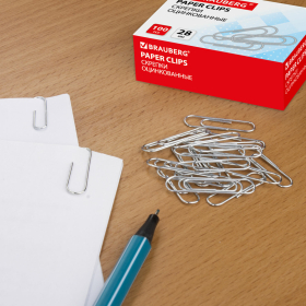Скрепки BRAUBERG, 28 мм, оцинкованные, 100 шт., в картонной коробке, 227583