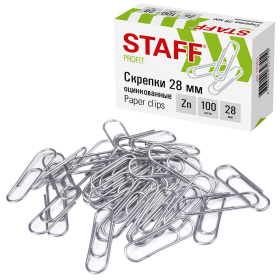 Скрепки STAFF, 28 мм, оцинкованные, 100 шт., в картонной коробке, 270451