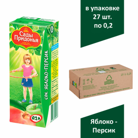 Сок яблоко-персик САДЫ ПРИДОНЬЯ с мякотью 0,2 л, для детского питания, 1737