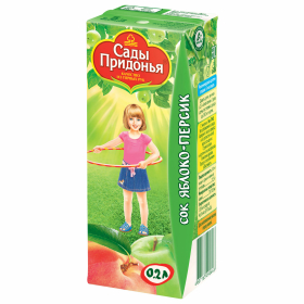 Сок яблоко-персик САДЫ ПРИДОНЬЯ с мякотью 0,2 л, для детского питания, 1737