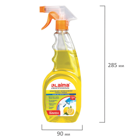 Средство для мытья стекол и зеркал 750 мл, LAIMA PROFESSIONAL "Лимон", распылитель, 604653
