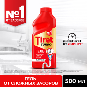 Средство для прочистки канализационных труб 500 мл, TIRET (Тирет) "Turbo", гель, 8147369