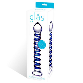 Стеклянный фаллоимитатор с голубой спиралью Blue Spiral - 18,5 см.