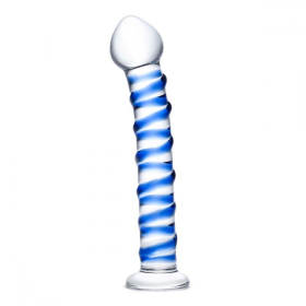 Стеклянный фаллоимитатор с голубой спиралью Blue Spiral - 18,5 см.