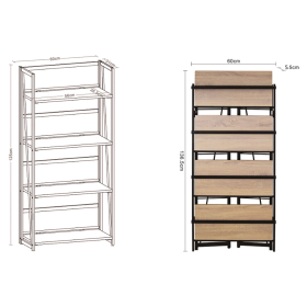 Стеллаж на металлокаркасе BRABIX "LOFT SH-001", 600х300х1250 мм, складной, цвет дуб натуральный, 641230