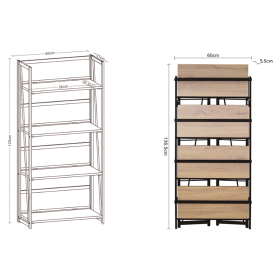 Стеллаж на металлокаркасе "BRABIX LOFT SH-001", 600х300х1250 мм, складной, цвет морёный дуб, 641228