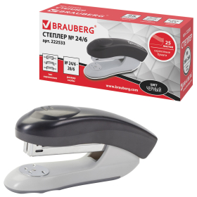 Степлер №24/6, 26/6 BRAUBERG "Original", до 25 листов, черный, 222533