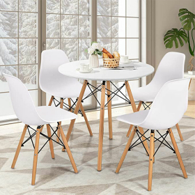 Стол обеденный BRABIX "Eames T-01", круглый, диаметр 80 см, опоры дерево, белый, 532633