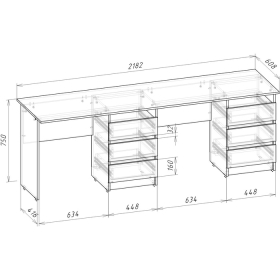 Стол письменный тандем Зара 0,75х2,18х0,61м