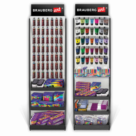 Стойка для размещения товара напольная BRAUBERG ART, 2050x600x500 мм, 35 крючков, 3 полки, металл, 504875