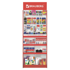 Стойка для размещения товара напольная усиленная BRAUBERG, 210х78х40 см, 4 полки, 30 ячеек, 21 крючок, 504341