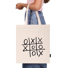 Сумка шоппер BRAUBERG PREMIUM, канвас, 40х35 см, на кнопке, карман, бежевый, "Tic-tac-toe", 271902