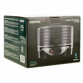 Сушилка для овощей CENTEK CT-1658, объём 4 л, 270 Вт, 5 поддонов, механическое управление, черная