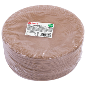 Тарелка одноразовая крафт бумажная 230 мм, КОМПЛЕКТ 100 штук, LAIMA ECO CRAFT, 608088