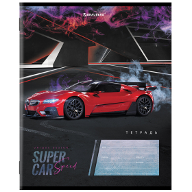 Тетрадь 12 л. BRAUBERG, клетка, обложка картон, "SUPER CAR", 106465