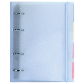 Тетрадь на кольцах А5 175х220 мм, 120 л., пластик с блестками, с резинкой и разделителями, BRAUBERG, Голубой, 404633