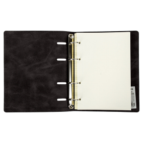 Тетрадь на кольцах А5 (180х220 мм), 120 листов, под кожу, клетка, BRAUBERG "Main", черный, 402004