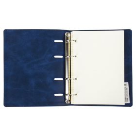 Тетрадь на кольцах А5 (180х220 мм), 120 листов, под кожу, клетка, BRAUBERG "Main", синий, 402005