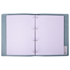 Тетрадь на кольцах БОЛЬШАЯ А4 (240х310 мм), 120 листов, под кожу, клетка, BRAUBERG "Joy", бирюзовый/серо-голубой, 404507