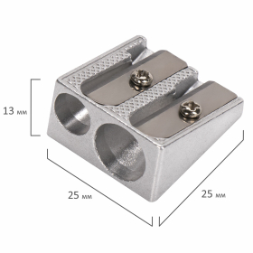 Точилка BRAUBERG "Style", металлическая клиновидная, 2 отверстия для чернографитных карандашей (в том числе утолщенных), 222486