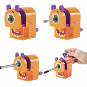 Точилка механическая ПИФАГОР "Монстрик", корпус оранжевый, для чернографитных и цветных карандашей, 228477