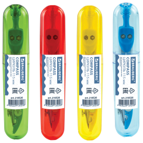 Циркуль BRAUBERG "Klasse", 115 мм, пластиковый пенал, ассорти, дисплей, 210526