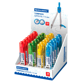 Циркуль BRAUBERG "Klasse", 115 мм, пластиковый пенал, ассорти, дисплей, 210526