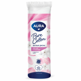 Ватные диски КОМПЛЕКТ 100 шт., AURA, двусторонние, 20711, 13115