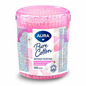 Ватные палочки КОМПЛЕКТ 100 шт., AURA, пластиковый стакан, 13143
