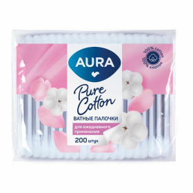 Ватные палочки КОМПЛЕКТ 200 шт., AURA, пакет, 13141