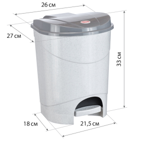 Ведро мусорное с КРЫШКОЙ и ПЕДАЛЬЮ 11 литров, 33х26х27 см, серое, IDEA, М 2891, М2891
