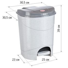 Ведро мусорное с КРЫШКОЙ и ПЕДАЛЬЮ 19 литров, 39х30,5х30,5 см, серое, IDEA, М2892