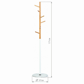 Вешалка-стойка BRABIX "CR-1906" на мраморном диске, металл белый/дерево бук, 6 крючков, 606440