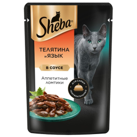 Влажный корм Sheba для кошек, телятина и язык в соусе, пауч 75 г