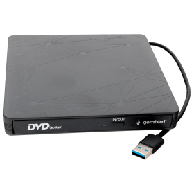 Внешний оптический привод CD/DVD GEMBIRD USB 3.0, пластик, черный, DVD-USB-03