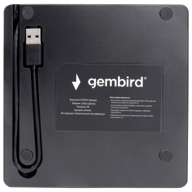 Внешний оптический привод CD/DVD GEMBIRD USB 3.0, пластик, черный, DVD-USB-03