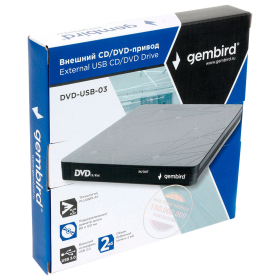 Внешний оптический привод CD/DVD GEMBIRD USB 3.0, пластик, черный, DVD-USB-03