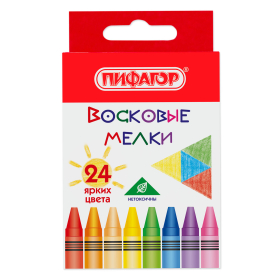 Восковые мелки ПИФАГОР "СОЛНЫШКО", НАБОР 24 цвета, 227281