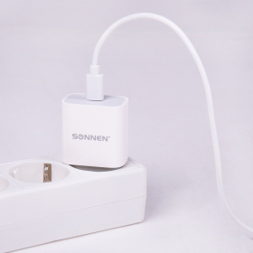 Зарядное устройство быстрое сетевое (220 В) SONNEN, Type-C PD 20 Вт, 3 A, белое, 455507