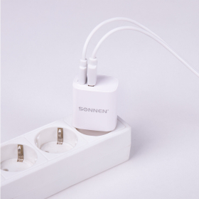 Зарядное устройство быстрое сетевое (220 В) SONNEN, USB QC 3.0 + Type-C PD 20 Вт, 3 А, белое, 455505