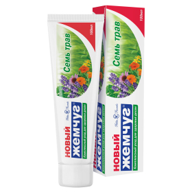 Зубная паста 100 мл, НОВЫЙ ЖЕМЧУГ "Семь трав", комплексная защита десен, с натуральным экстрактом, 17127
