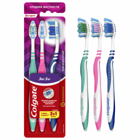 Зубная щетка НАБОР (2+1) COLGATE "Зиг заг", средней жесткости, FVN59964